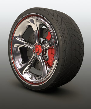 Chromed wheel with red details. Exclusive design.