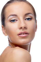 Fototapeta premium close-up portrait of beautiful blue eyed caucasian model