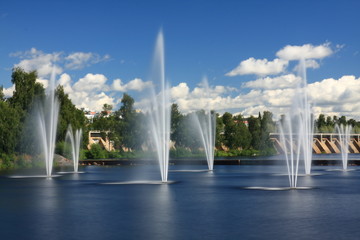 Water fountains in the centre of Oulu, Finland