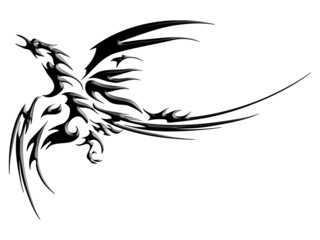 Phoenix fly tatoo isolated on white background