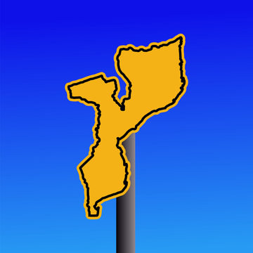 recommend clip art: yellow Mozambique map warning sign on blue illustration