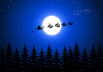 Santa Claus in the Christmas night flying