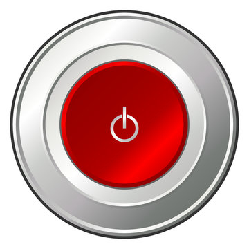Metallic and ruby red power button over white