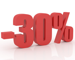 3D signs showing 30% discount and clearance