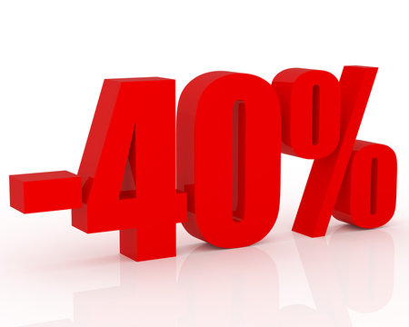 3D signs showing 40% discount and clearance