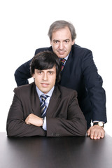 Business men portrait, father and son, isolated over white