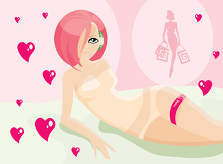 Obraz na płótnie Canvas vector image of sexy woman on bed