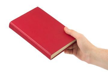 Book in hand isolated on white background