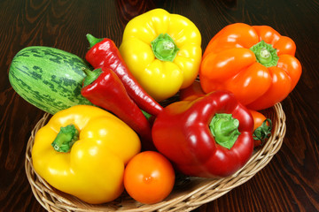Colorful vegetables on a wooden table