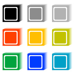 Set of cube buttons in nine different colors.