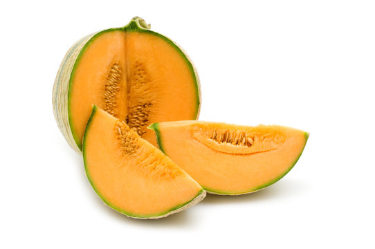 slice fresh mellon on white background