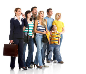 Obraz premium Group of the young smiling people. Over white background..