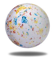 White ball covered with colored stains