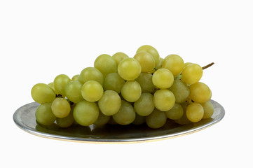 bunch of fresh grapes with leaf isolated on white