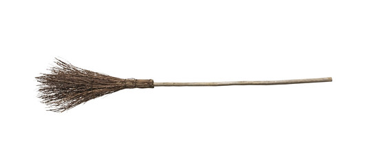 Witch broomstick isolated on white background.