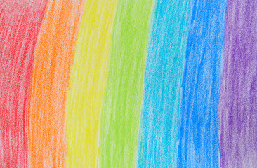Child's rainbow crayon drawing. Hand-drawn.