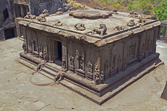 Ancient Hindu Rock Temple. Ellora, India