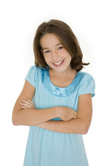 Caucasian child showing some attitude on a white background