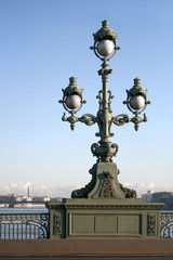 Fototapeta na wymiar Street lantern on the bridge in Petersburg.