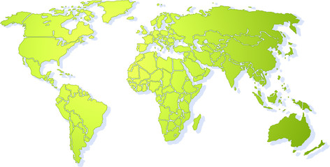 Fototapeta na wymiar Bright green shiny World map (Vector)