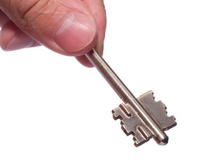 key in the arm opening something isolated on white