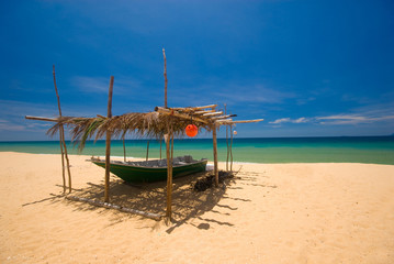 Green colored traditional fishing boat