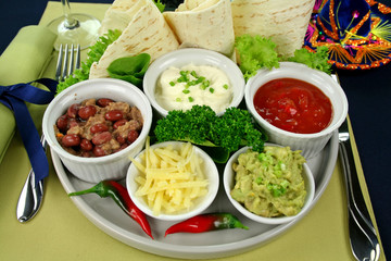 Mexican vegetarian platter with tortillas and guacamole