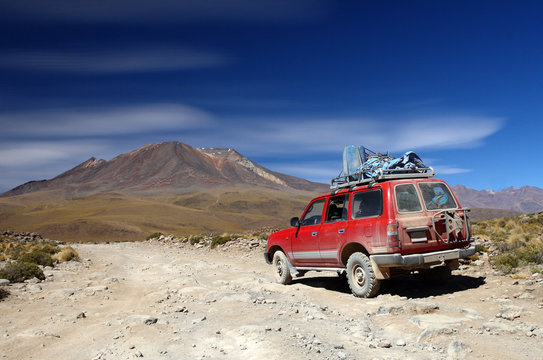 bolivia desert landscape, travel by jeep