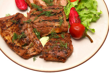 served roasted beef meat steak