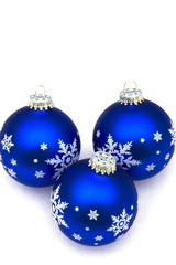 Blue glass Christmas balls isolated on white background