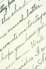 Vintage hand writing on a letter. Old paper. Pen ink.