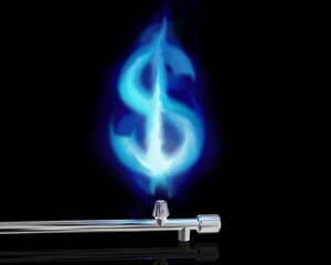 Illustration of a blue gas flame in the form of a dollar symbol