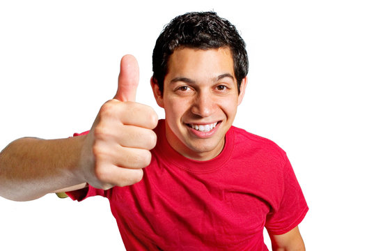 Young Man With Thumbs Up Isolated