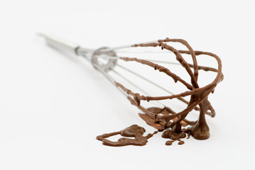 Metal whisk with chocolate