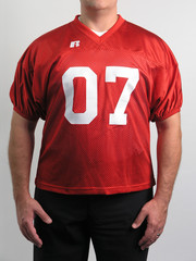 Red 07 Football Jersey on Man white numbers