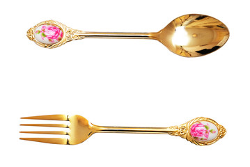 A set of decorative fork and spoon, isolated with clipping path.