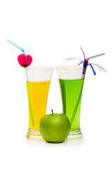 Orange and apple cocktail isolated on the white background