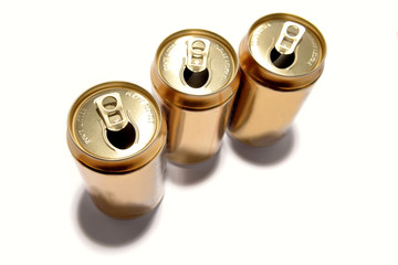 Aluminum drink cans over white