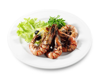 Seafood - Fried Shrimps Dressed with Salad Leaves