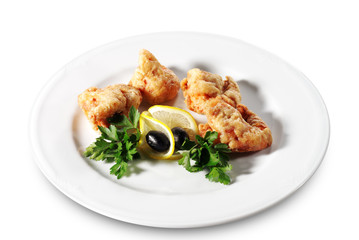 Deep-Fried Shrimps in Bacon Isolated on White Background