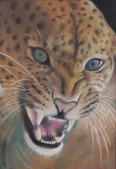 the wild animal fierce leopard pastel painting