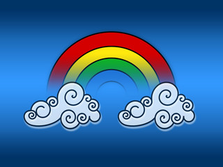 clouds outline and colorful rainbow on white background