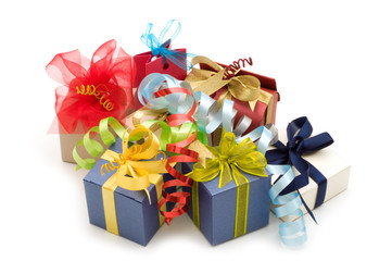 fancy gift boxes on white background