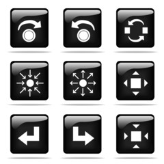 Set of glossy buttons with icons. Black and white series.