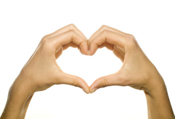 hands forming a heart on white background
