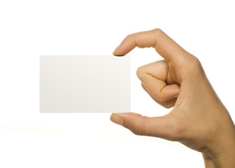 blank paper card in woman's hands - place your own texts on it!