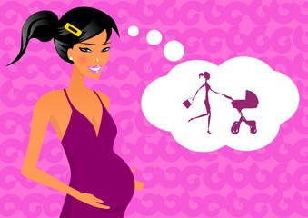 Beautiful pregnant woman thinking her future
