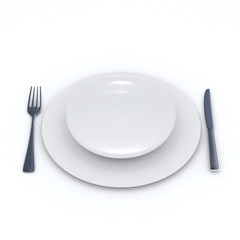 3D rendering of a place setting with two simple white dishes