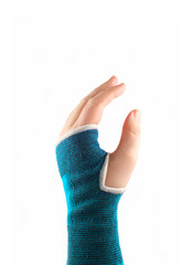 sprained wrist wrapped in a elastic cloth for support