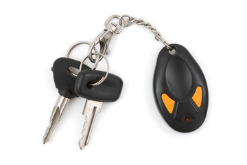 Car keys and remote control isolated on white background